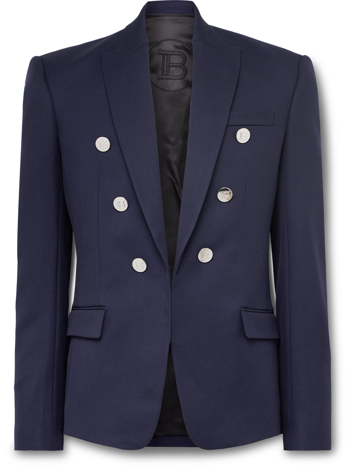 Balmain Slim-fit Wool-twill Blazer In Blue