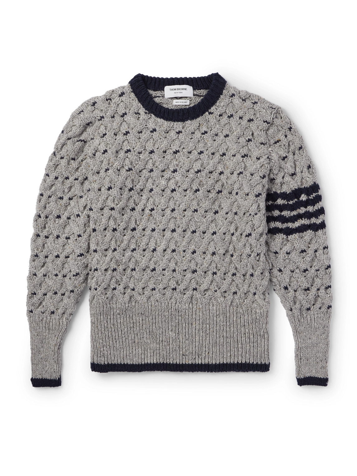 Thom Browne Slim-fit Striped Cable-knit Wool And Mohair-blend Sweater In Gray
