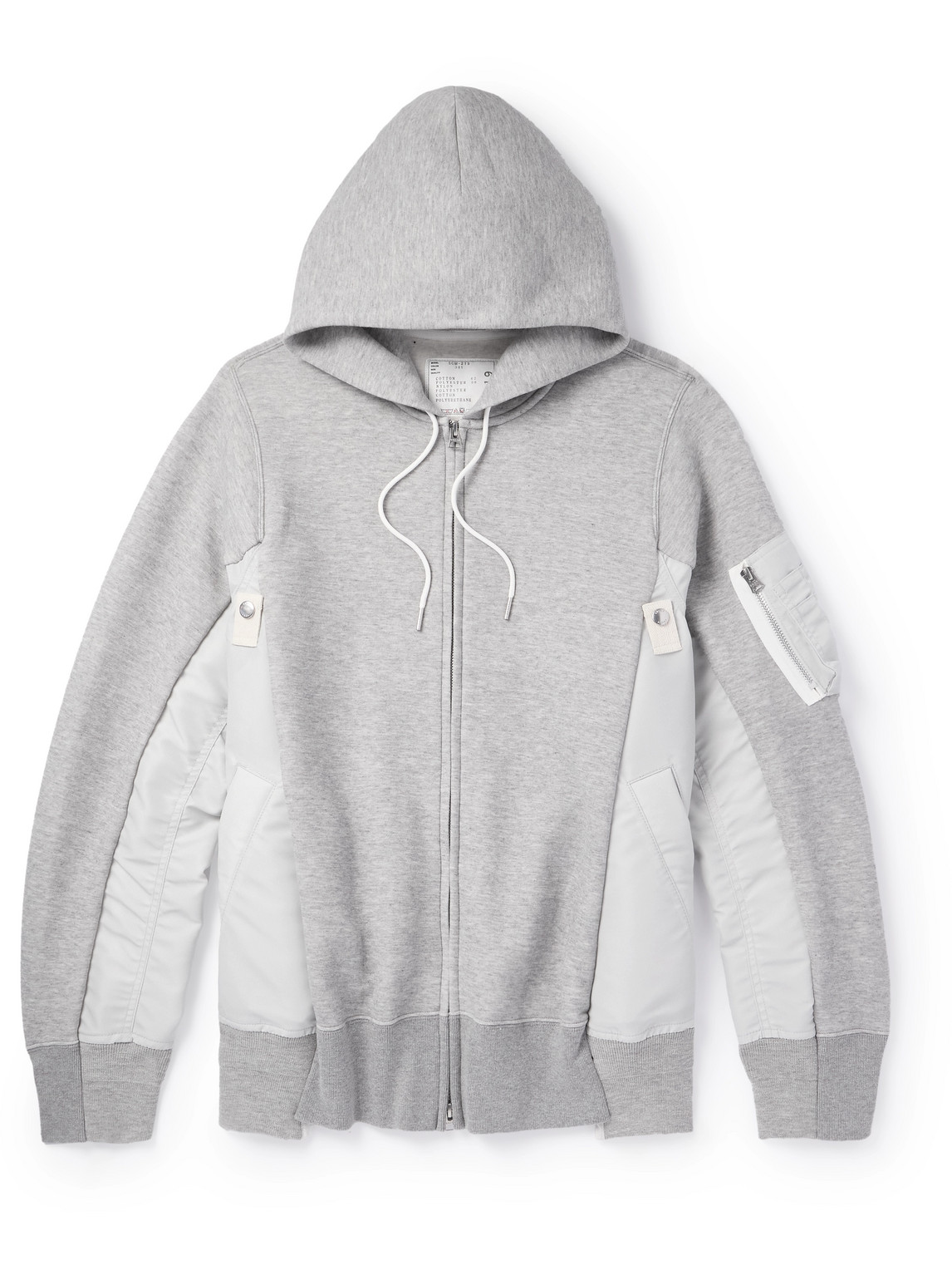 Sacai Ma-1 Nylon-trimmed Cotton-blend Jersey Zip-up Hoodie In Gray
