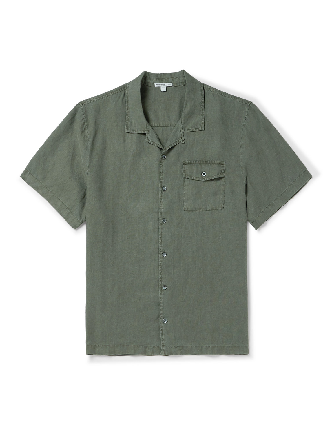 James Perse Convertible-collar Garment-dyed Linen Shirt In Green