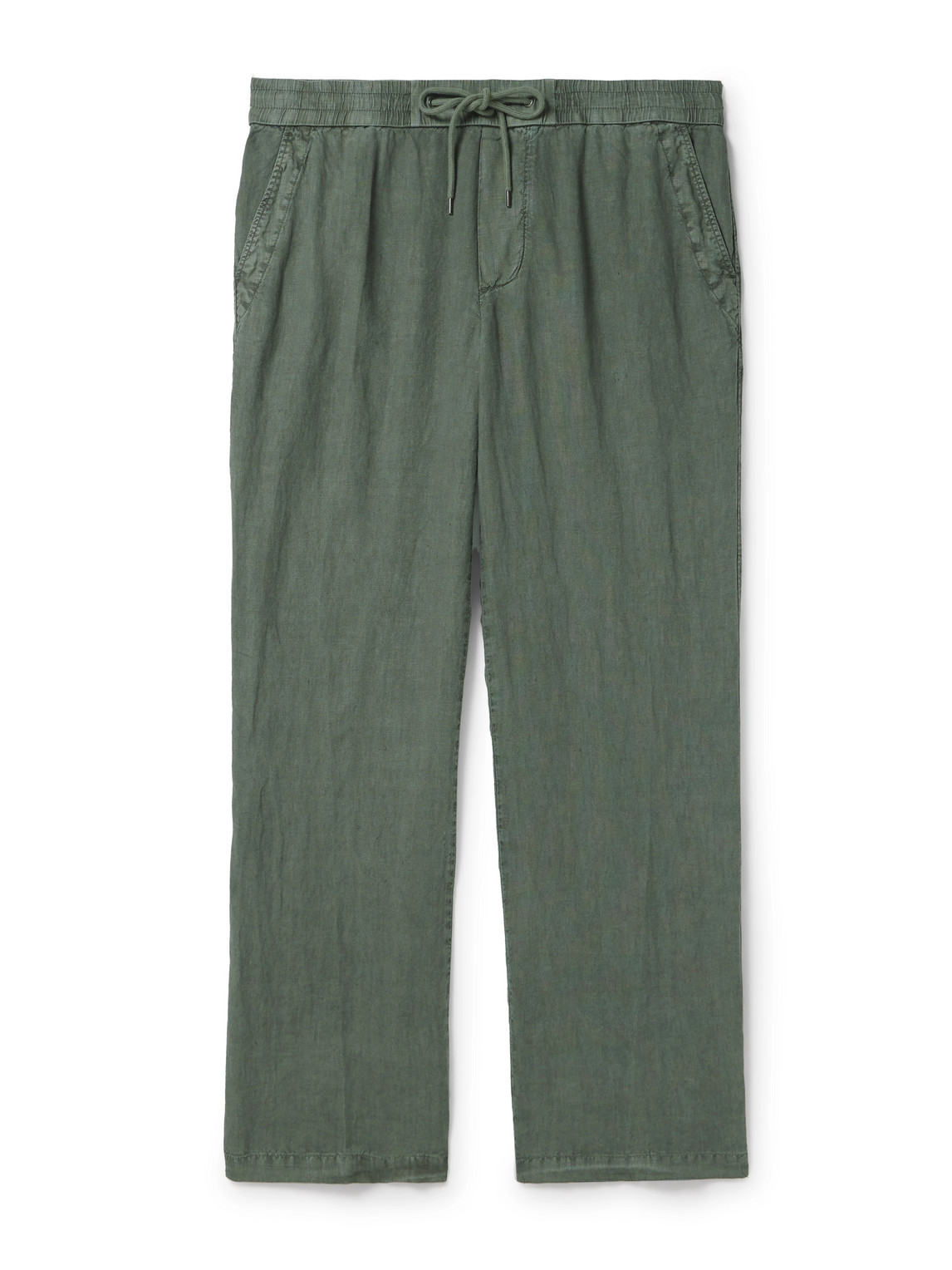 James Perse Straight-leg Garment-dyed Linen Drawstring Trousers In Green