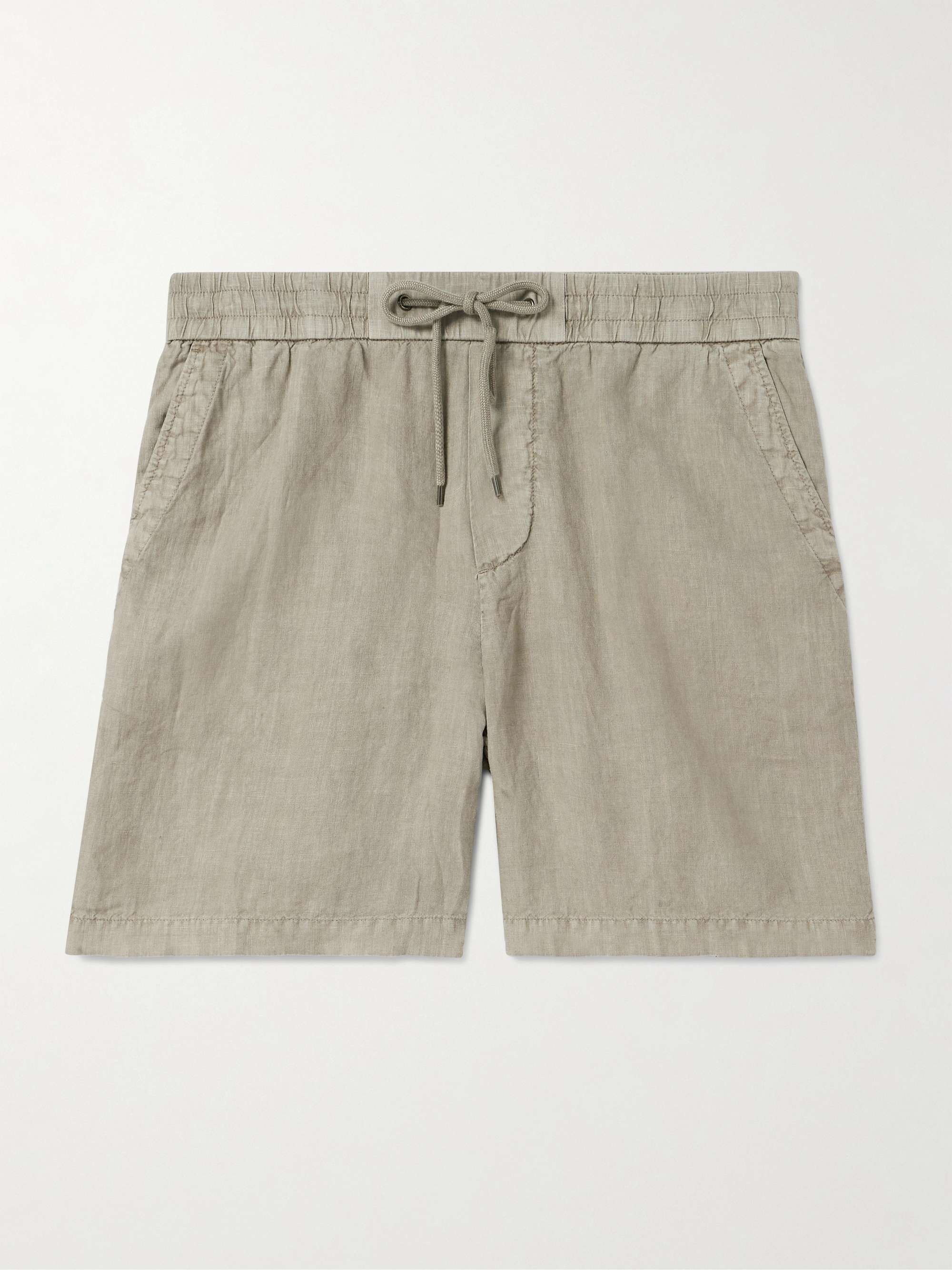 Straight Leg Garment Dyed Linen Drawstring Shorts