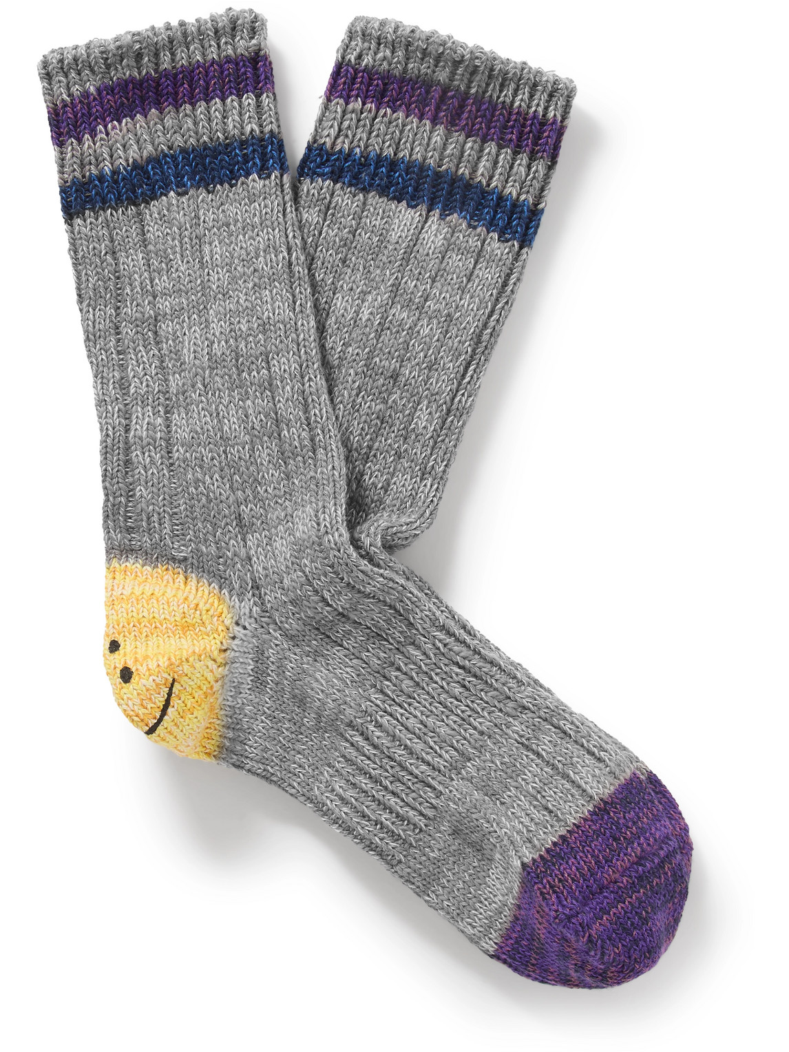 Kapital Intarsia Cotton And Hemp-blend Socks In Gray