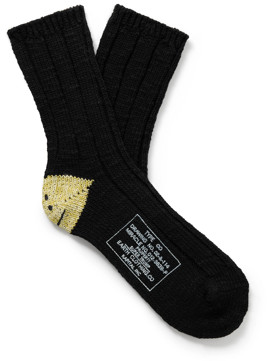 Kapital Intarsia-knit Cotton-blend Socks In Black