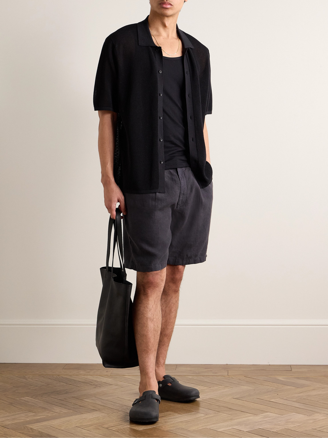 Shop Rag & Bone Elliot Straight-leg Pleated Linen Shorts In Black