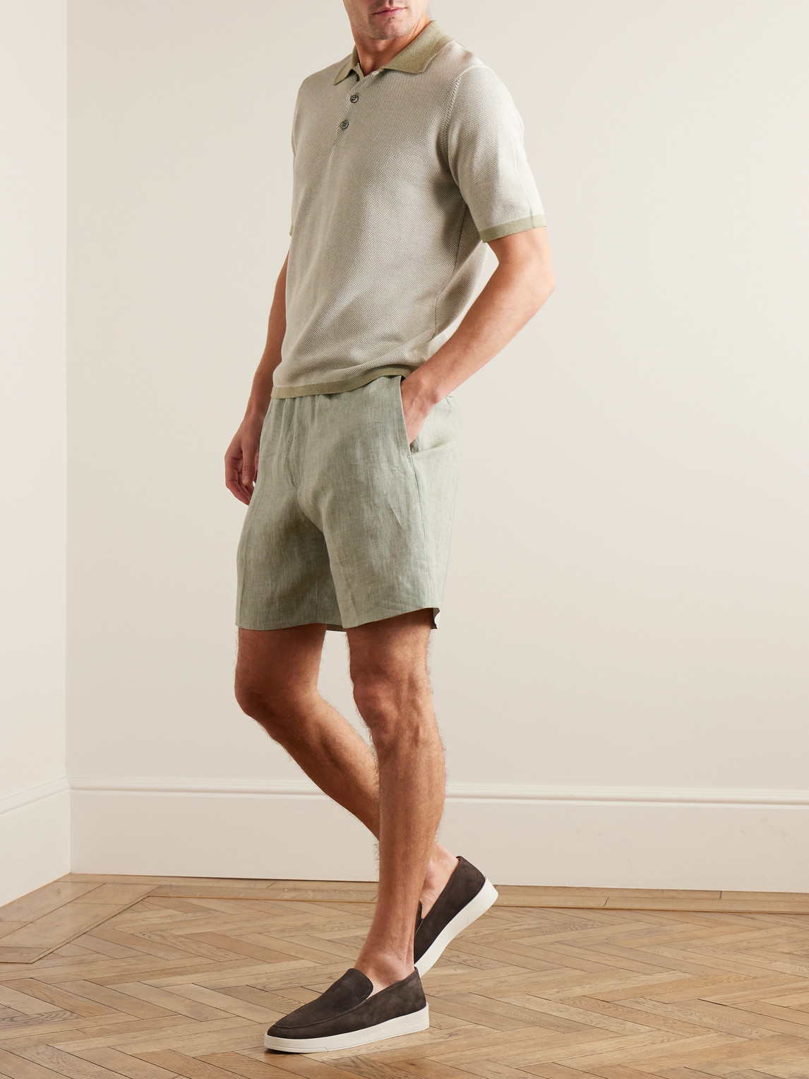 Shop Kingsman Straight-leg Linen Drawstring Shorts In Green