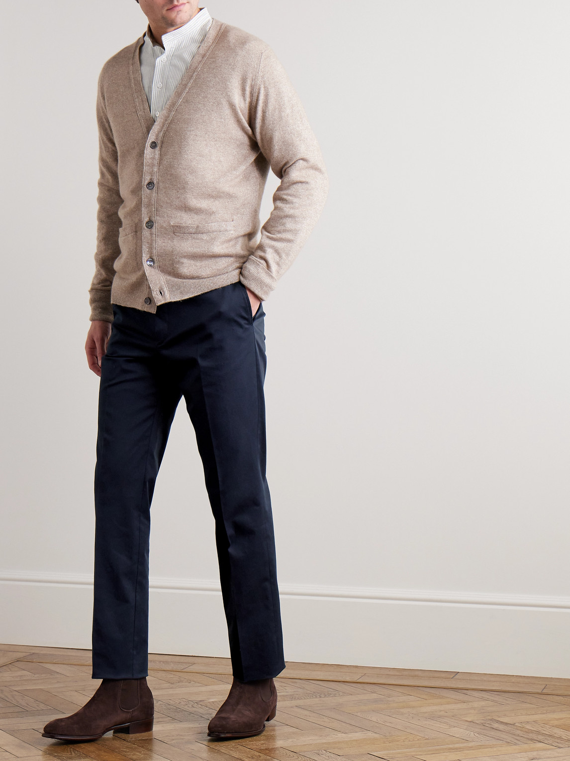 Shop Kingsman Straight-leg Cotton-blend Twill Trousers In Blue