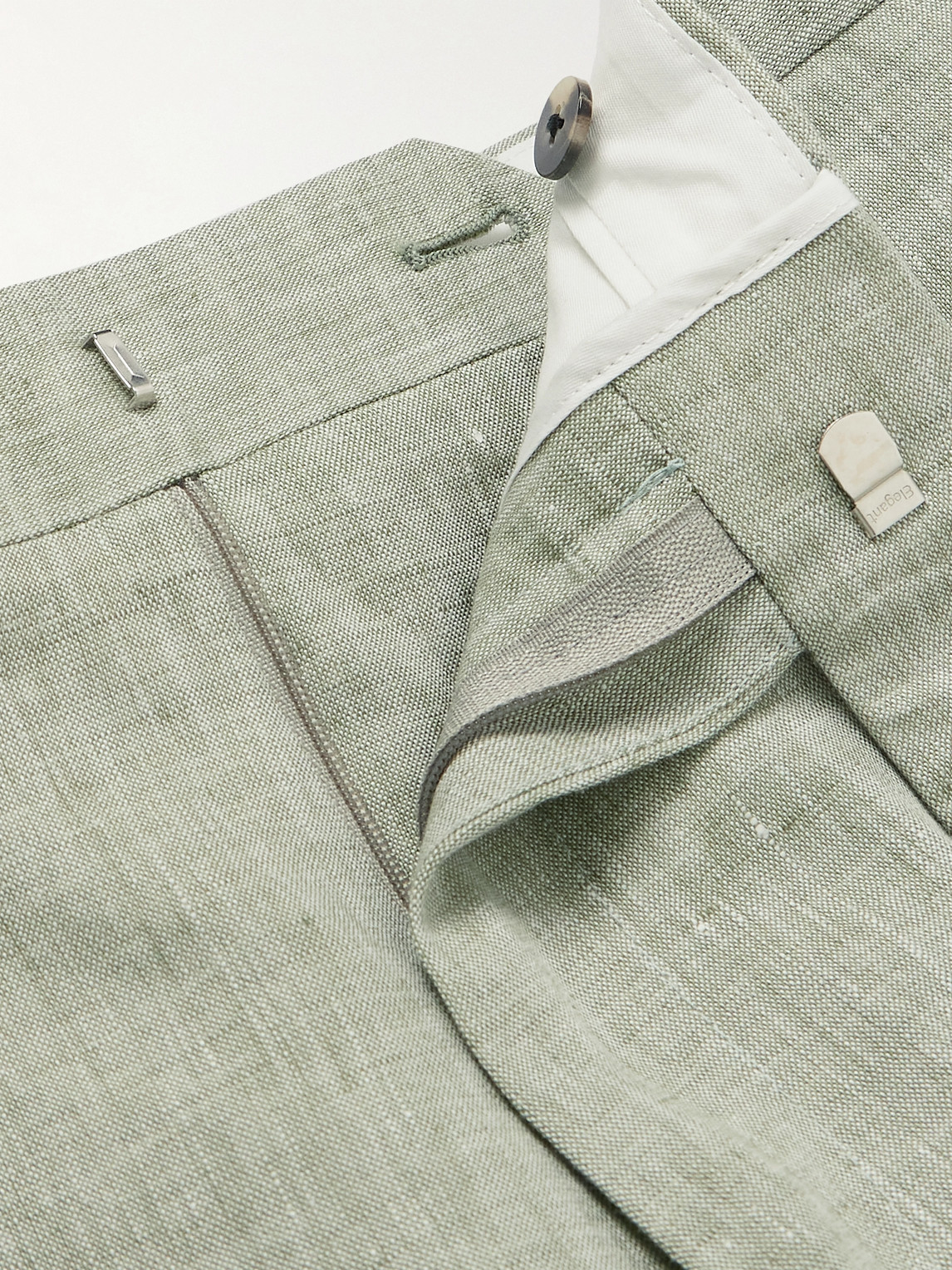 Shop Kingsman Straight-leg Linen Suit Trousers In Green
