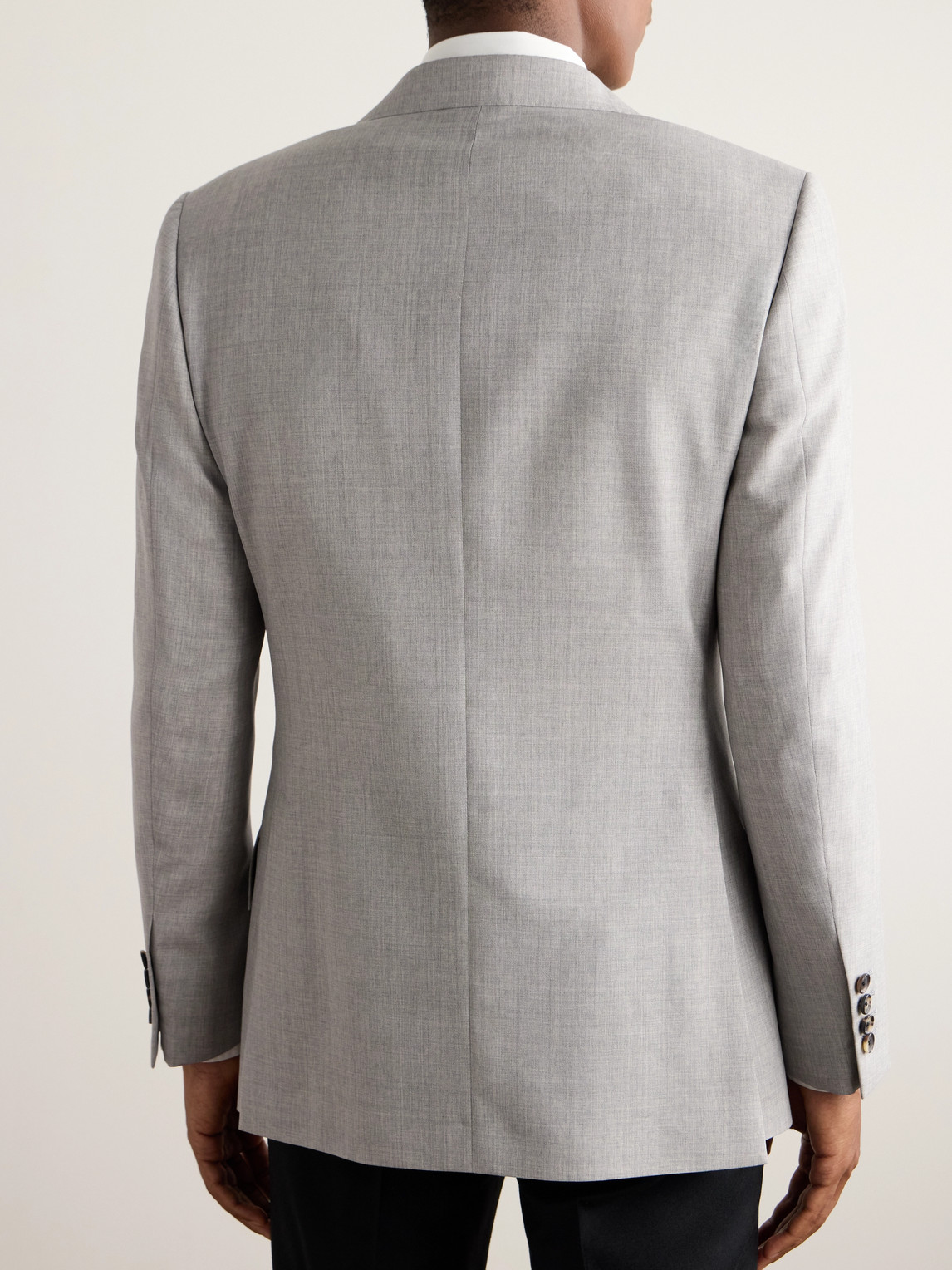 Shop Kingsman Slim-fit Double-breasted Wool Suit Jacket In Gray