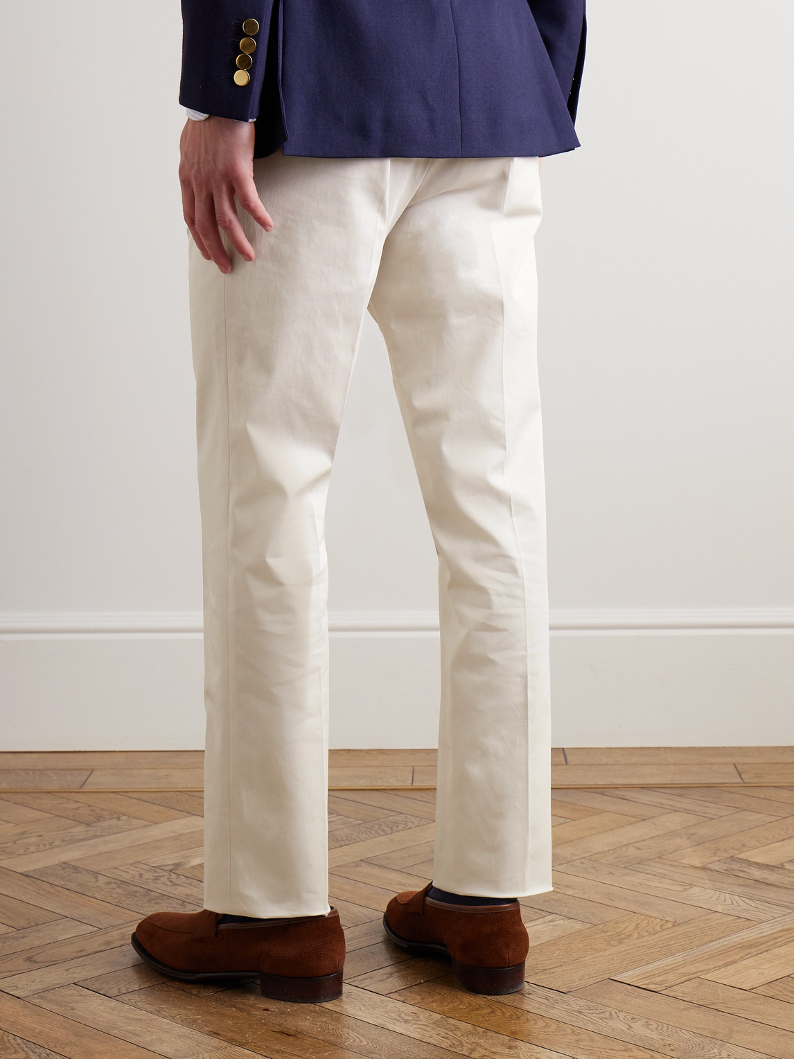 Shop Kingsman Straight-leg Cotton-blend Twill Trousers In Neutrals
