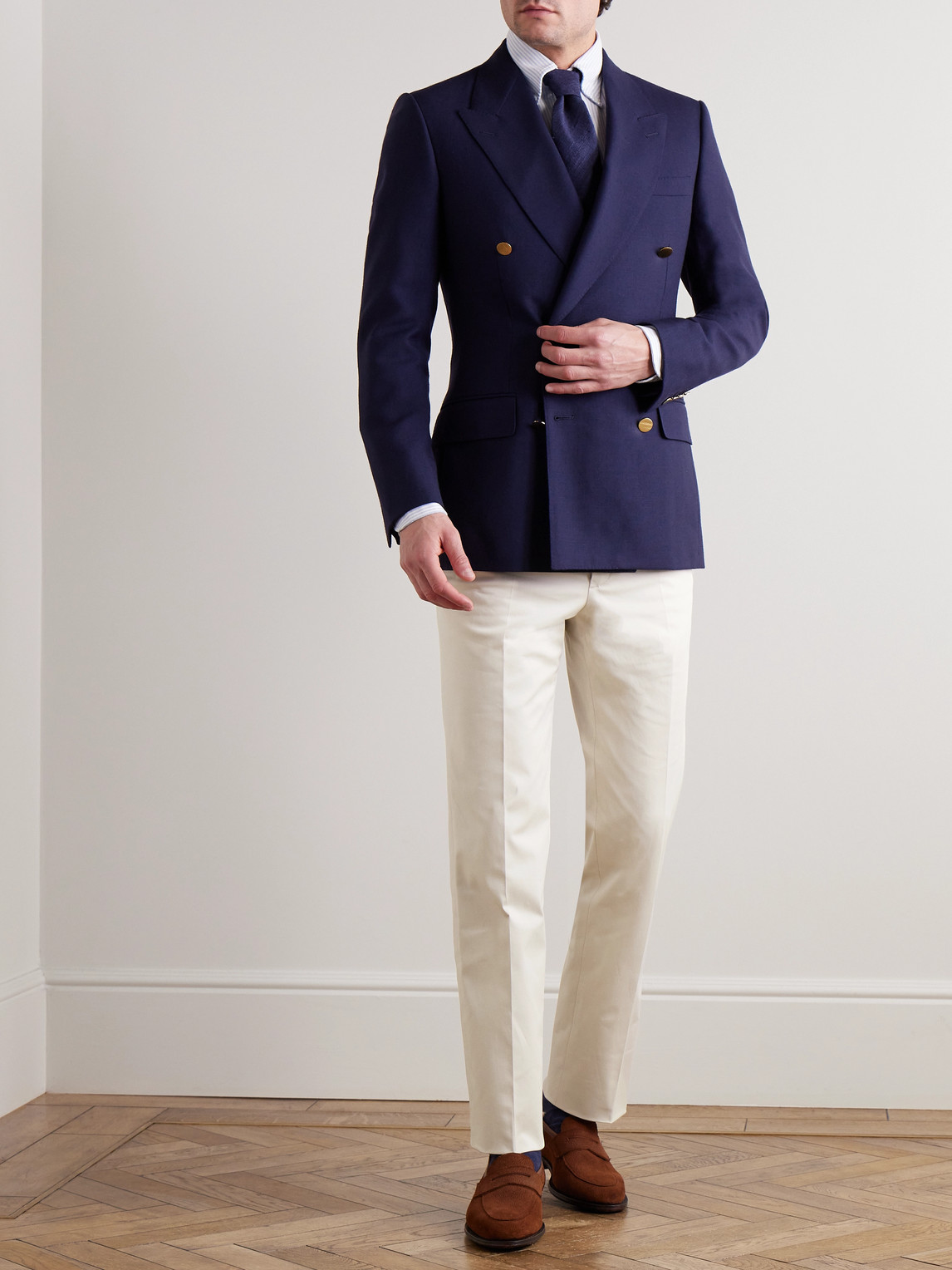 Shop Kingsman Straight-leg Cotton-blend Twill Trousers In Neutrals
