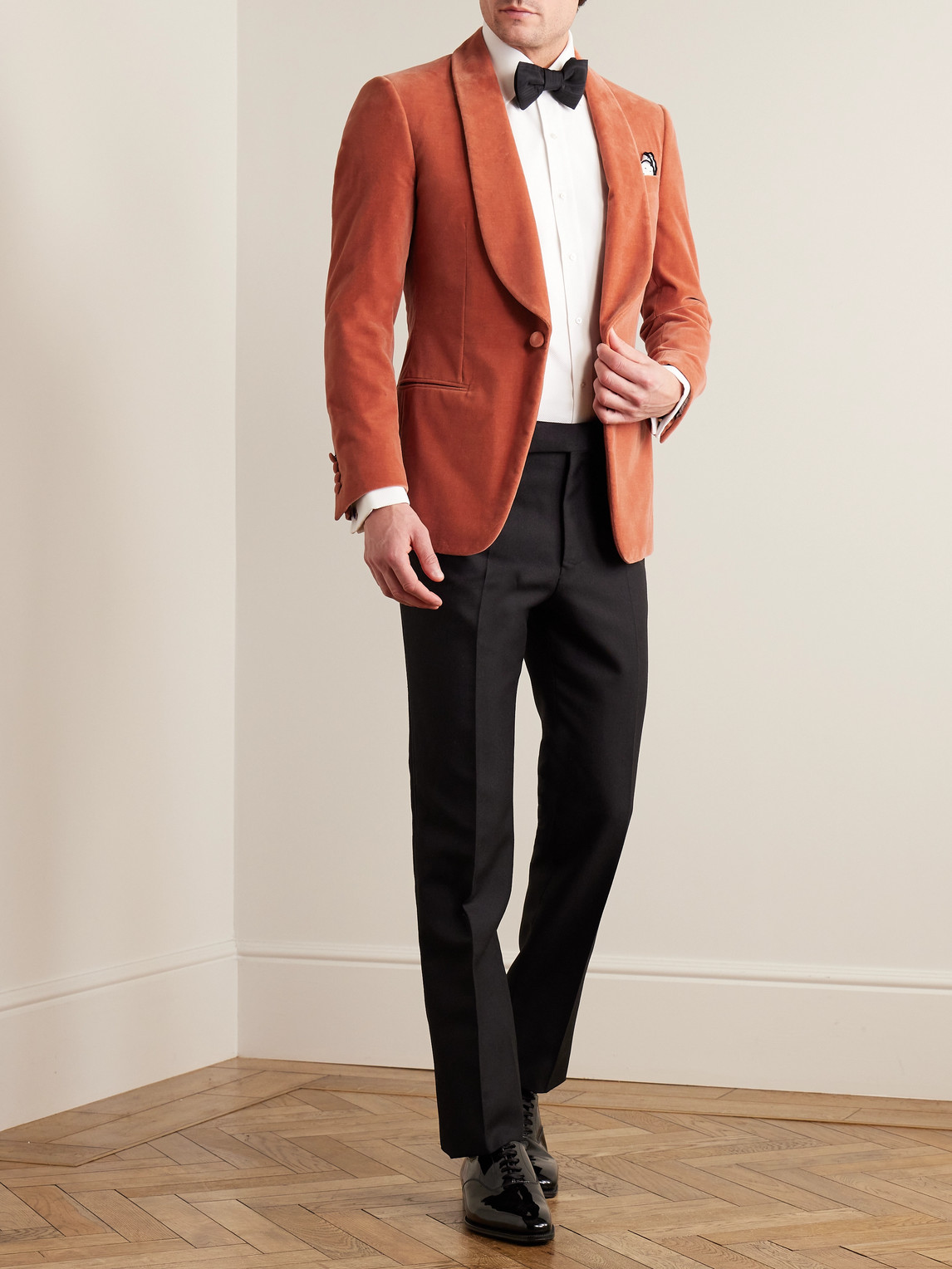 Shop Kingsman Shawl-collar Cotton-velvet Tuxedo Jacket In Brown