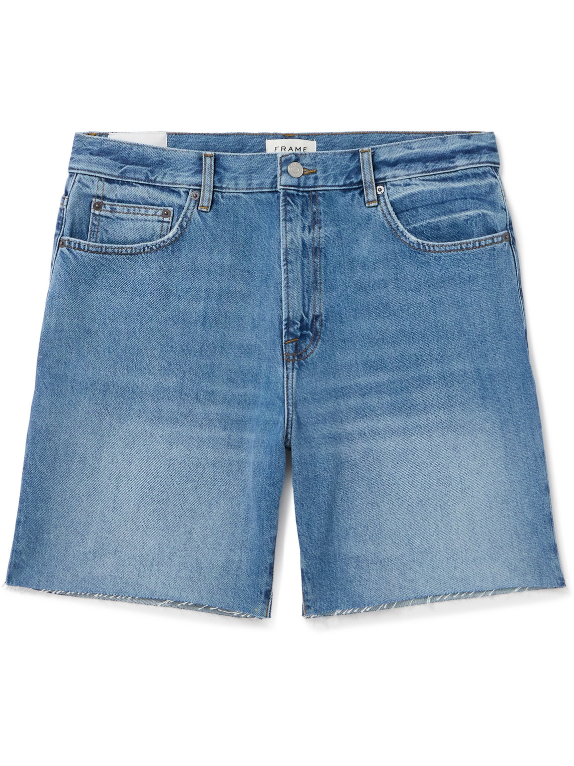 Frame Straight-leg Frayed Denim Shorts In Blue