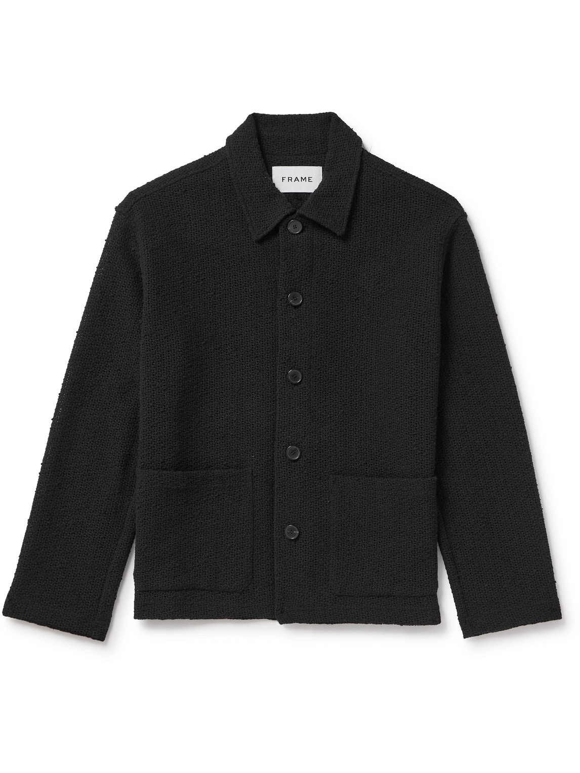 Frame Open-knit Cotton-blend Blouson Jacket In Black