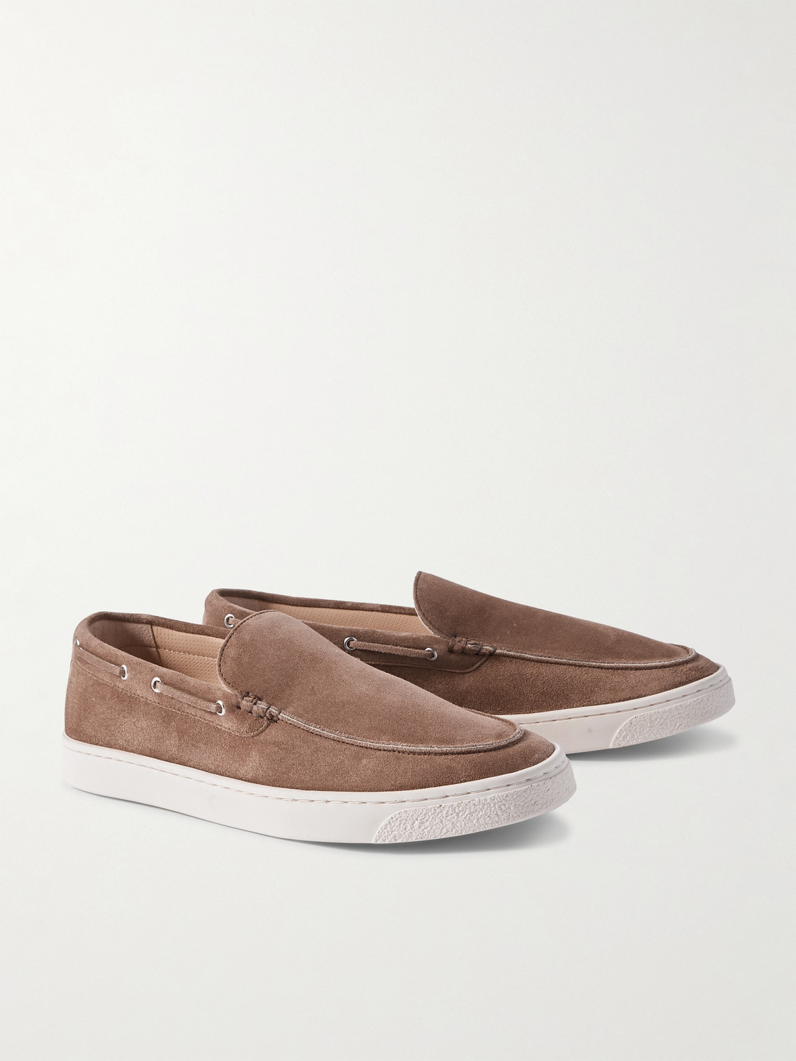Shop Brunello Cucinelli Logo-print Suede Loafers In Brown