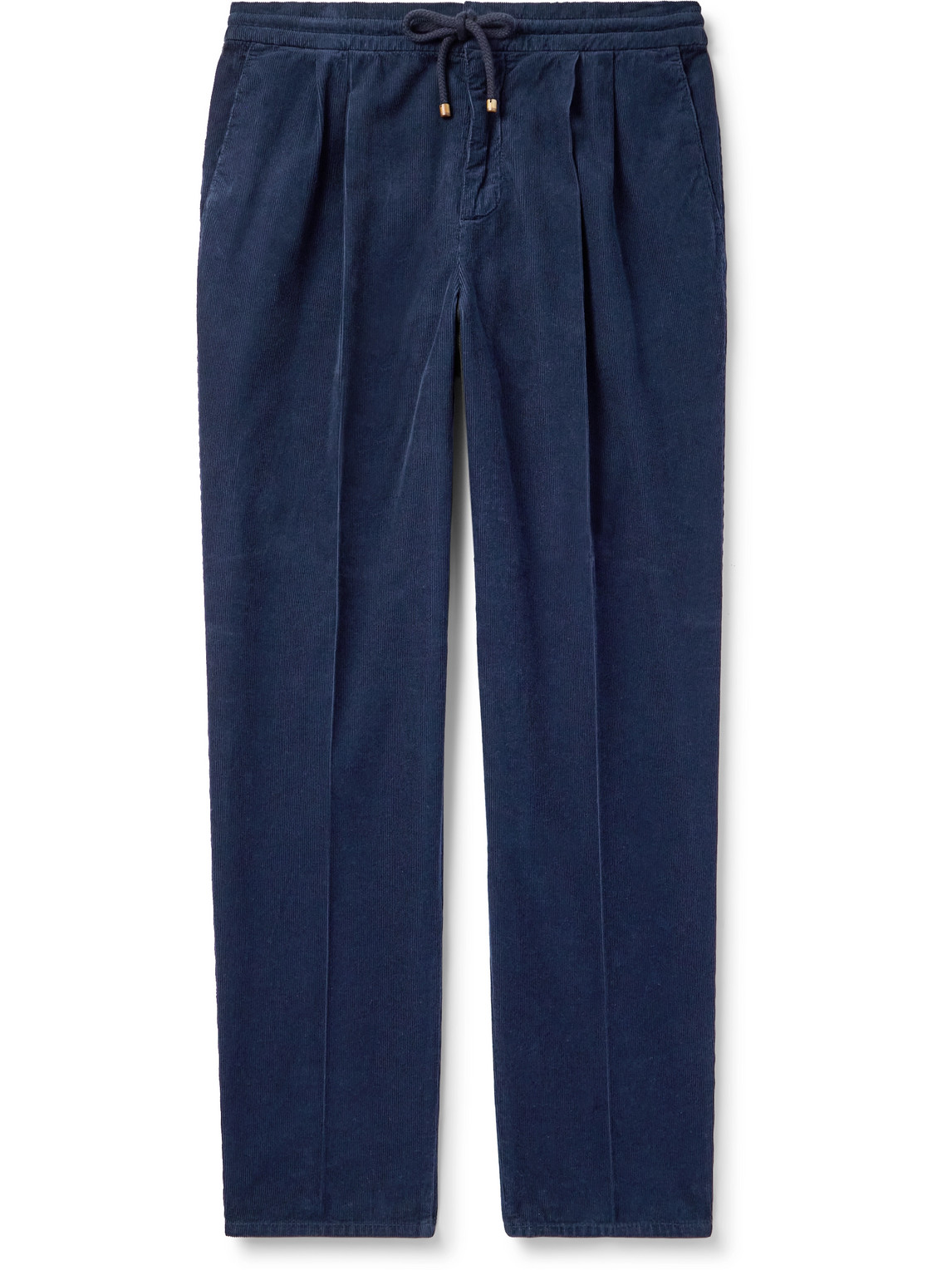 Brunello Cucinelli Straight-leg Pleated Cotton-corduroy Drawstring Trousers In Blue
