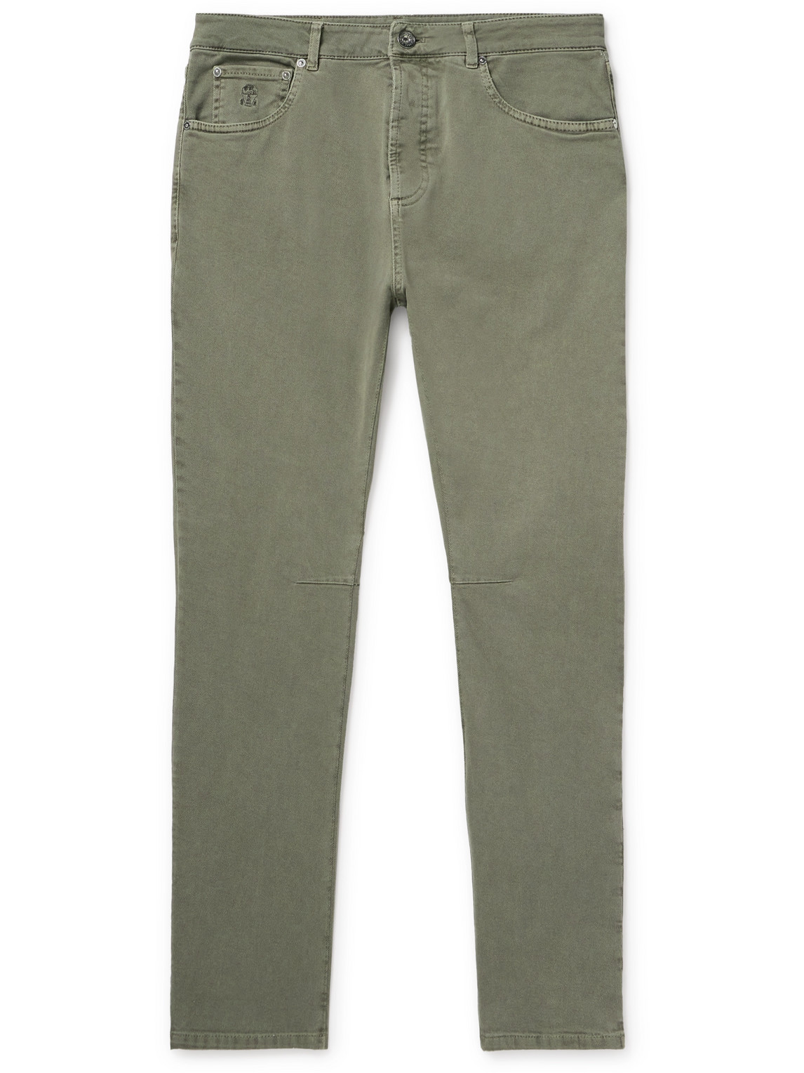 Brunello Cucinelli Tapered Garment-dyed Stretch-cotton Trousers In Green