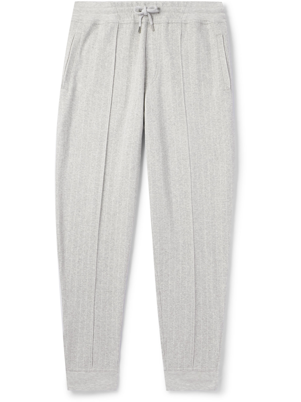 Brunello Cucinelli Tapered Pinstriped Cashmere-blend Sweatpants In Unknown