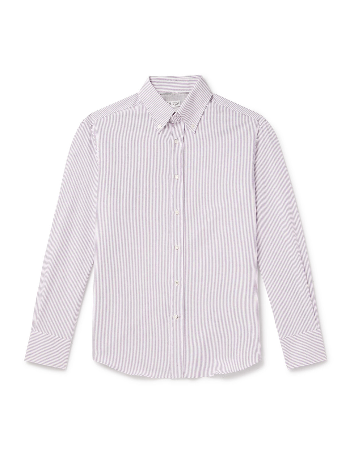 Brunello Cucinelli Button-down Collar Striped Cotton Oxford Shirt In Purple