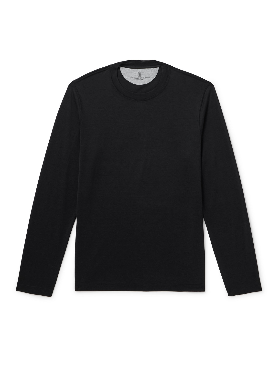 Brunello Cucinelli Layered Silk And Cotton-blend Jersey T-shirt In Black