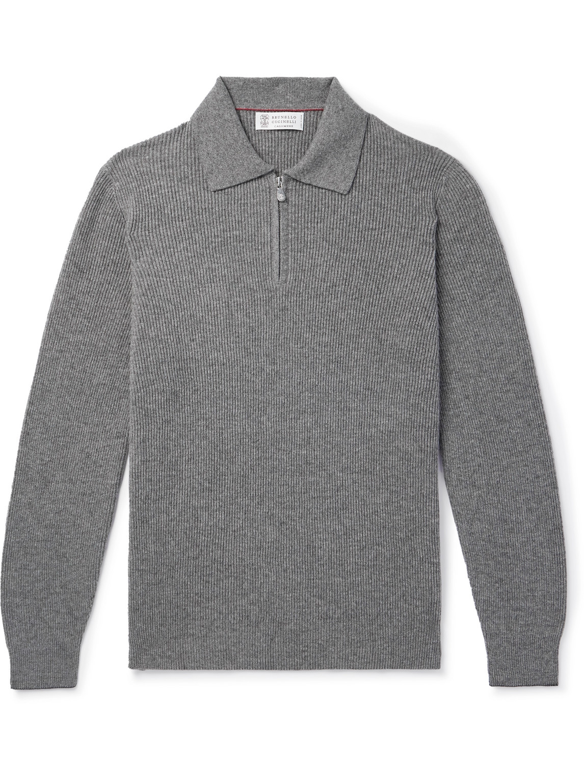 Brunello Cucinelli Ribbed Cashmere Half-zip Sweater In Gray