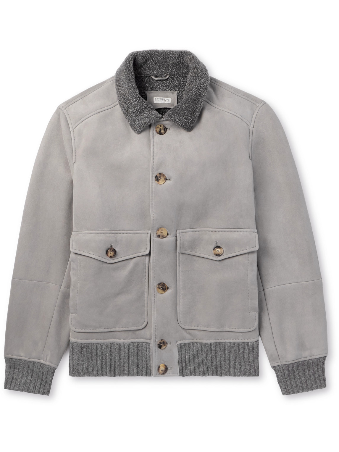 Brunello Cucinelli Shearling Bomber Jacket In Gray