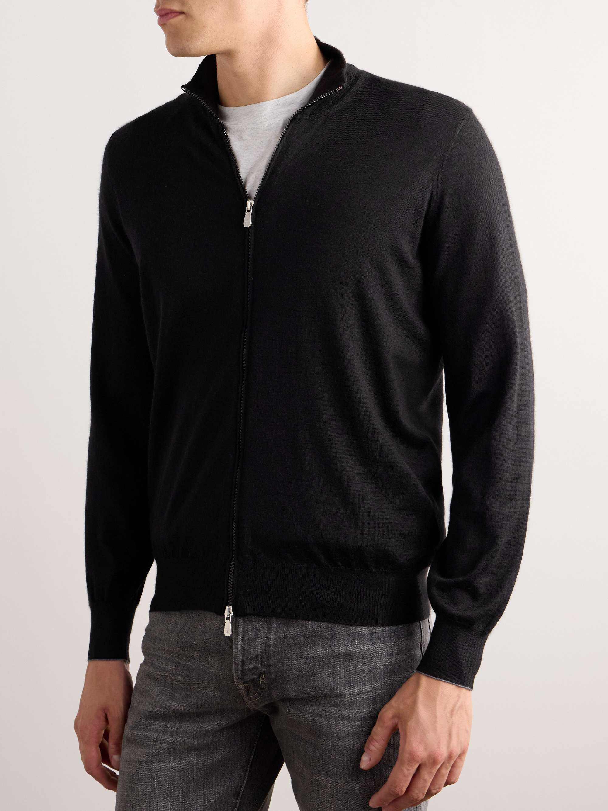 BRUNELLO CUCINELLI Cashmere and Silk-Blend Zip-Up Sweater for Men | MR ...