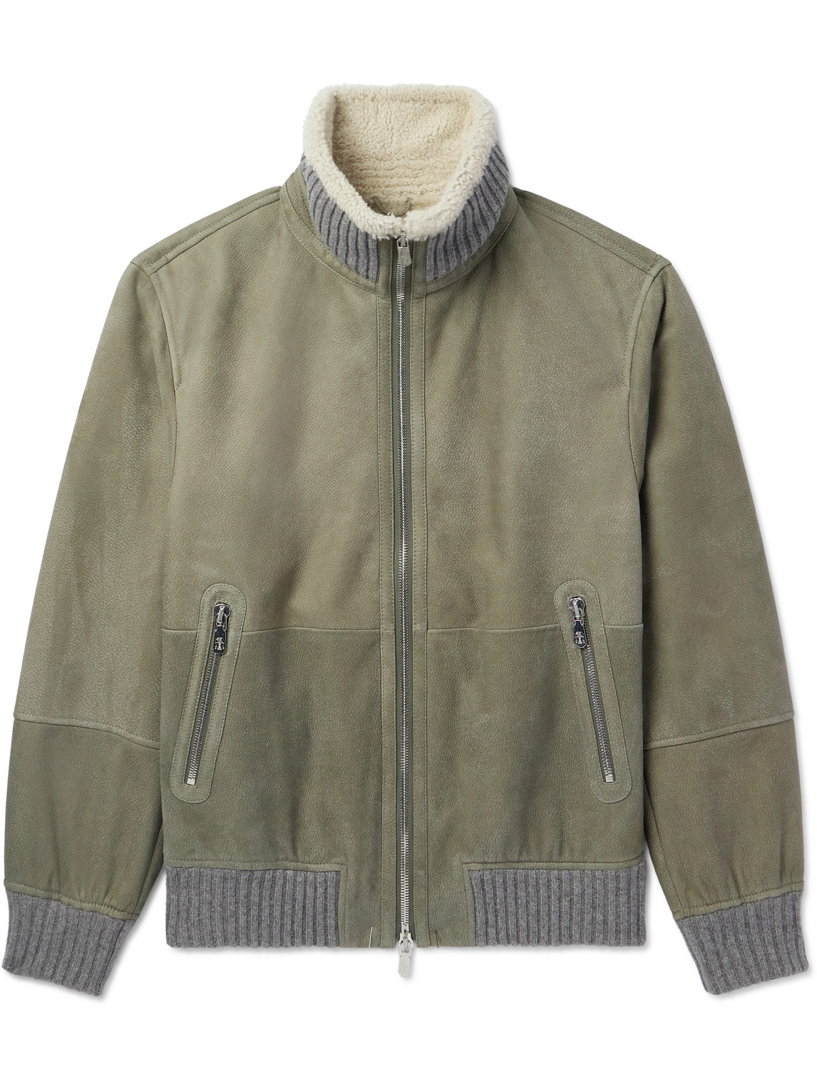 Brunello Cucinelli Ribbed Cashmere-trimmed Shearling Jacket In Green