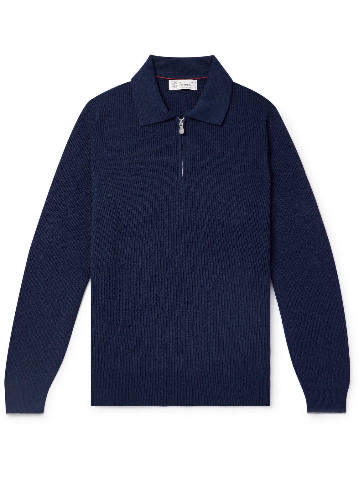 Brunello Cucinelli Ribbed Cashmere Half-zip Sweater In Blue