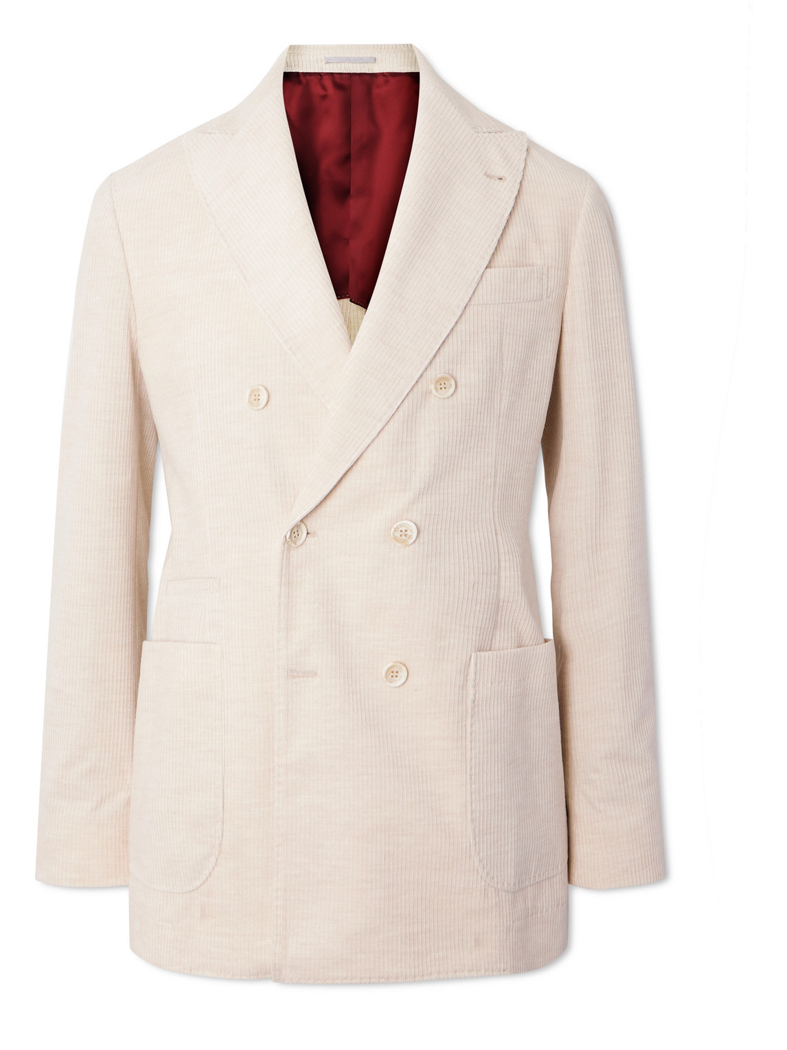 Brunello Cucinelli Double-breasted Cotton And Cashmere-blend Corduroy Blazer In Neutrals