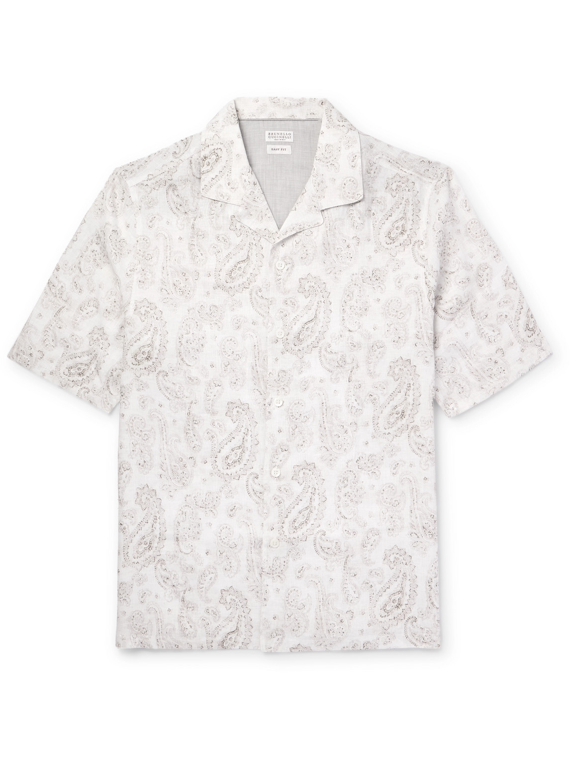 Brunello Cucinelli Camp-collar Paisley-print Linen Shirt In White