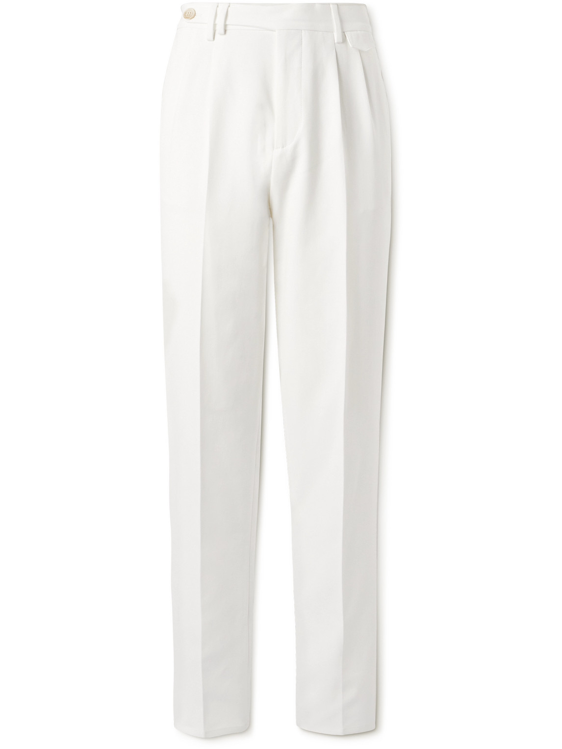 Brunello Cucinelli Straight-leg Pleated Cotton-crepe Trousers In White
