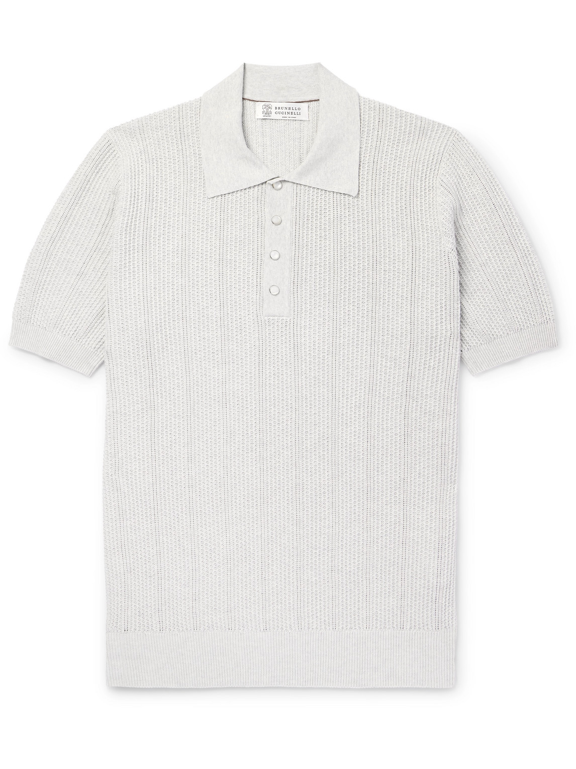 Brunello Cucinelli Slim-fit Ribbed Cotton Polo Shirt In Gray