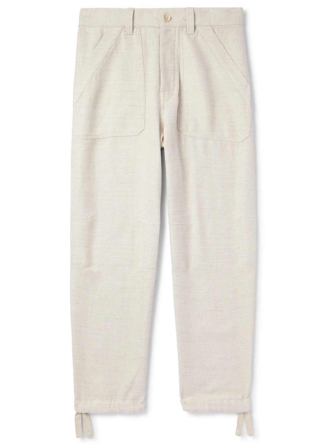 Brunello Cucinelli Straight-leg Herringbone Linen, Silk, Wool And Cotton-blend Trousers In White