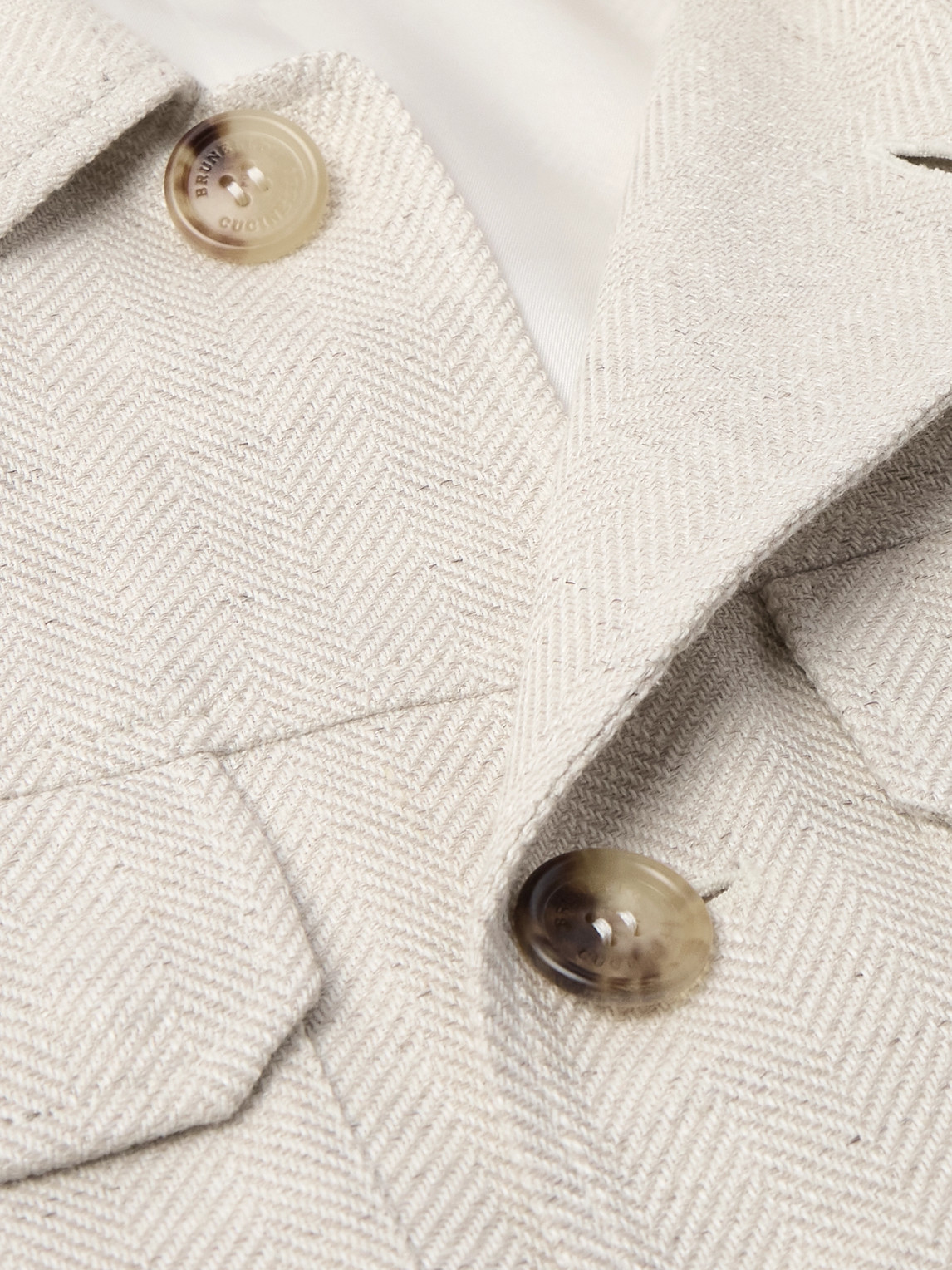 Shop Brunello Cucinelli Herringbone Linen, Silk, Wool And Cotton-blend Overshirt In Neutrals