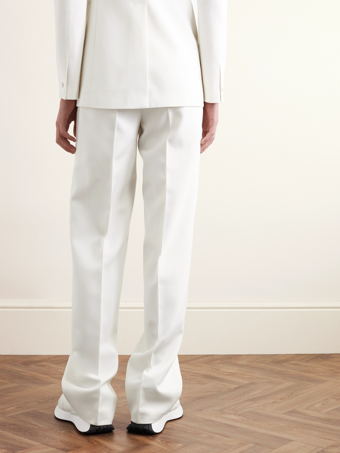 Shop Alexander Mcqueen Straight-leg Wool-twill Suit Trousers In White