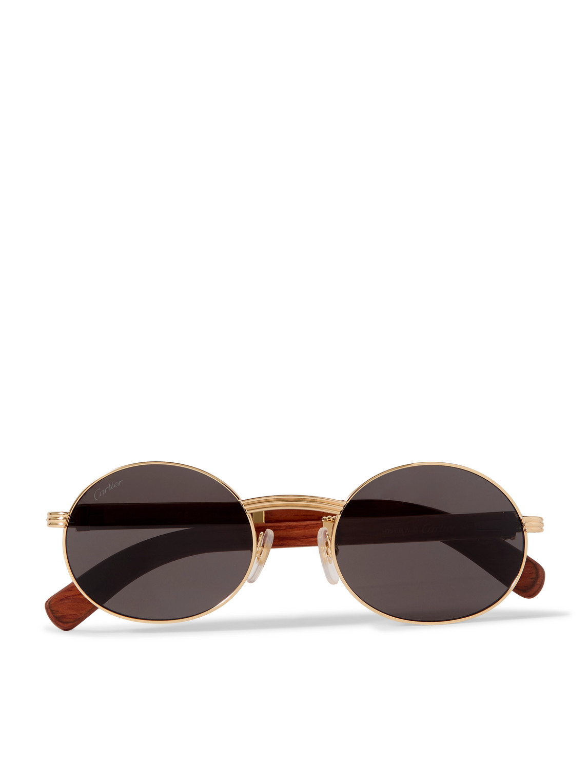 Cartier Première Round-frame Gold-tone And Wood Sunglasses In Brown