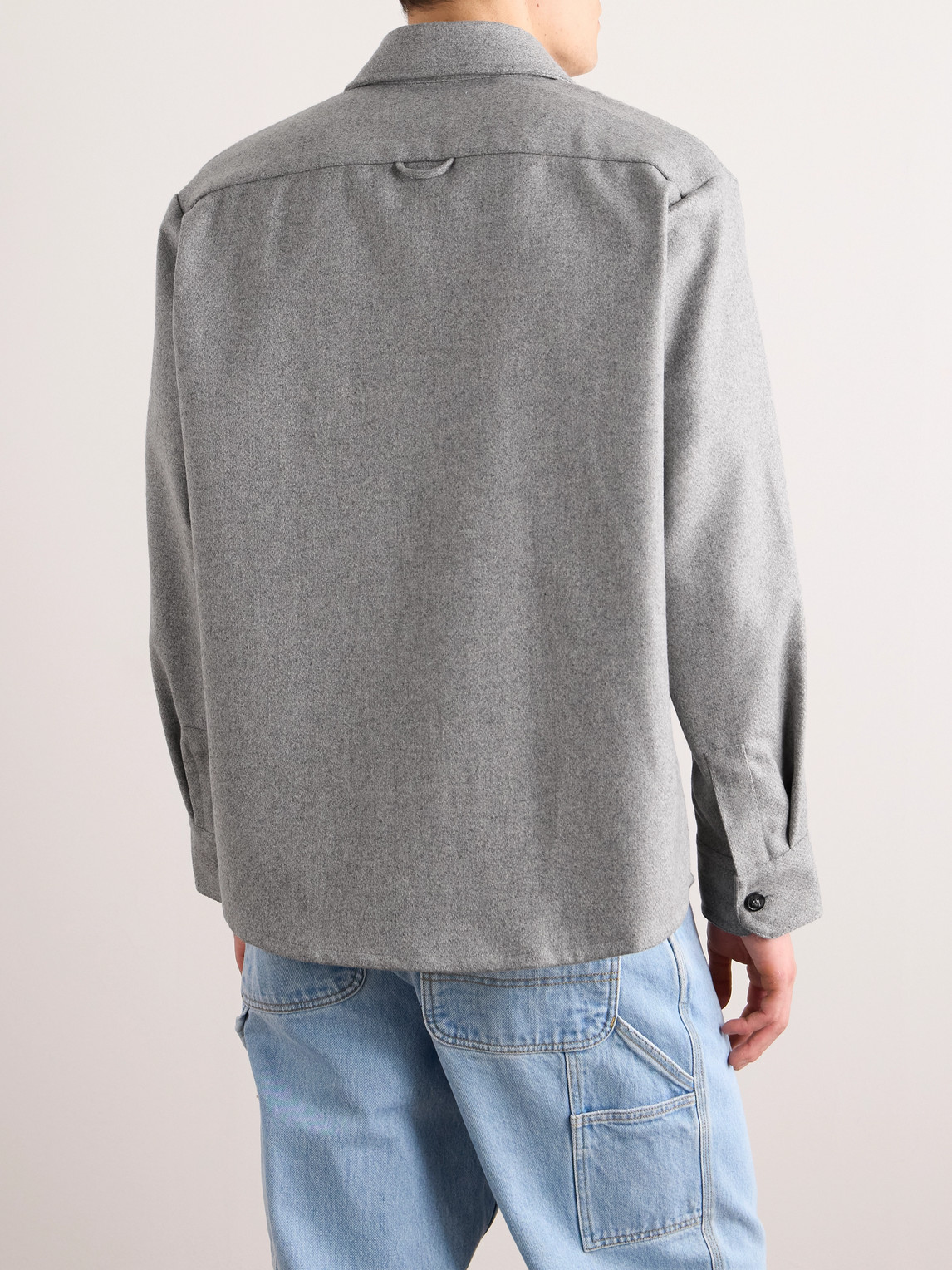 Shop Apc Basile Logo-embroidered Wool-blend Overshirt In Gray