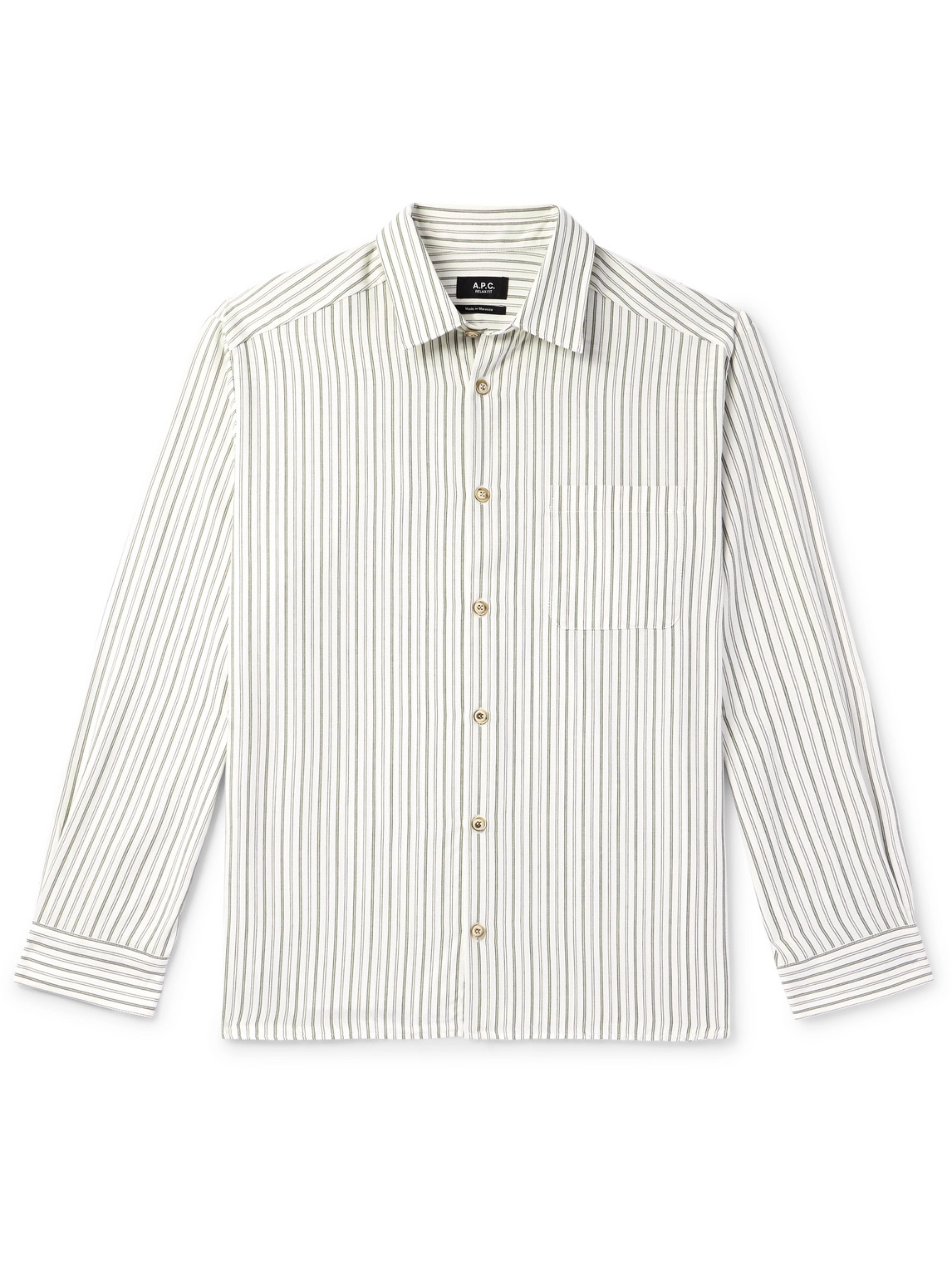 Apc Malo Striped Cotton And Wool-blend Twill Shirt In Green