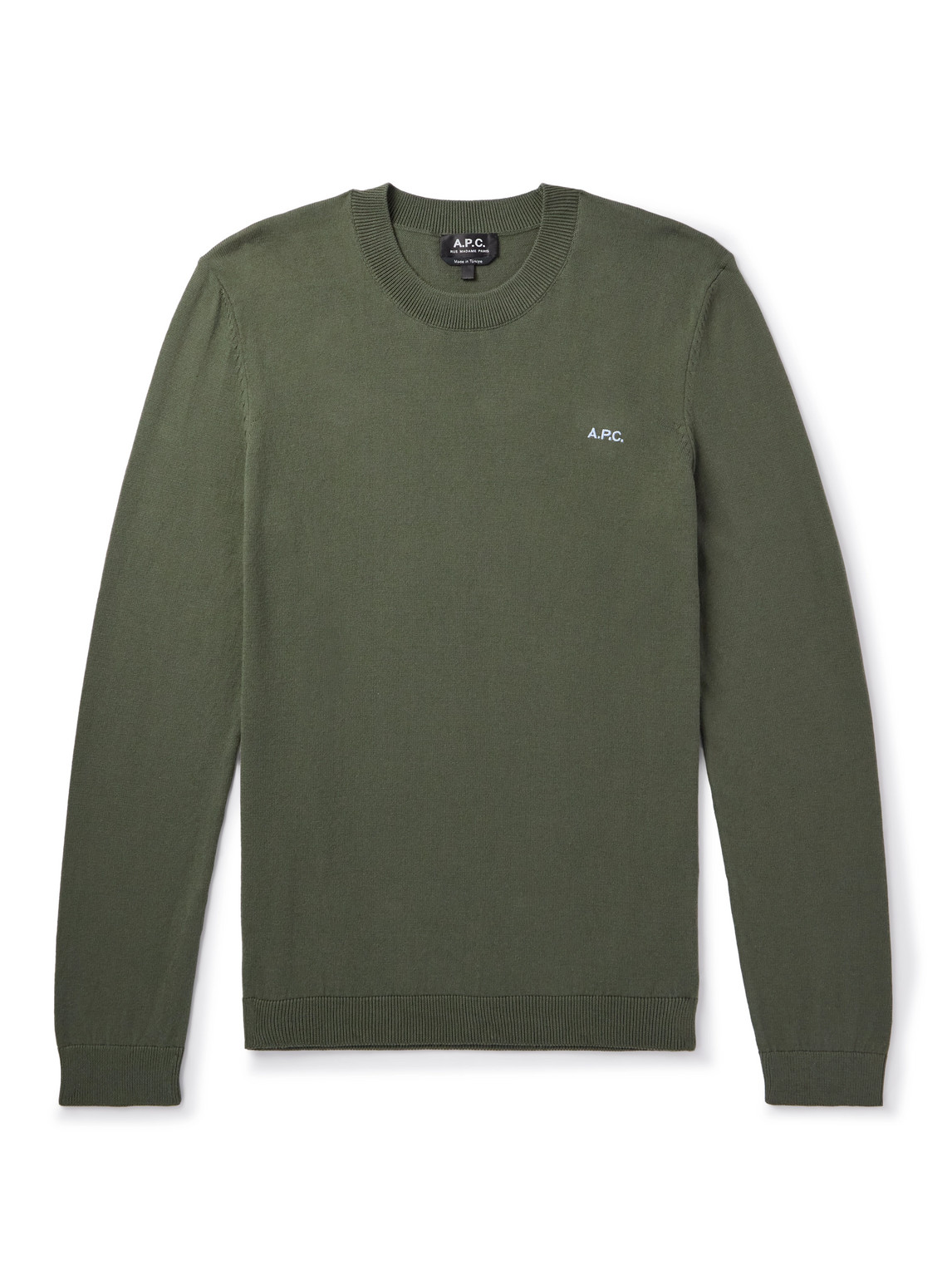 Apc Amir Slim-fit Logo-embroidered Cotton Jumper In Green
