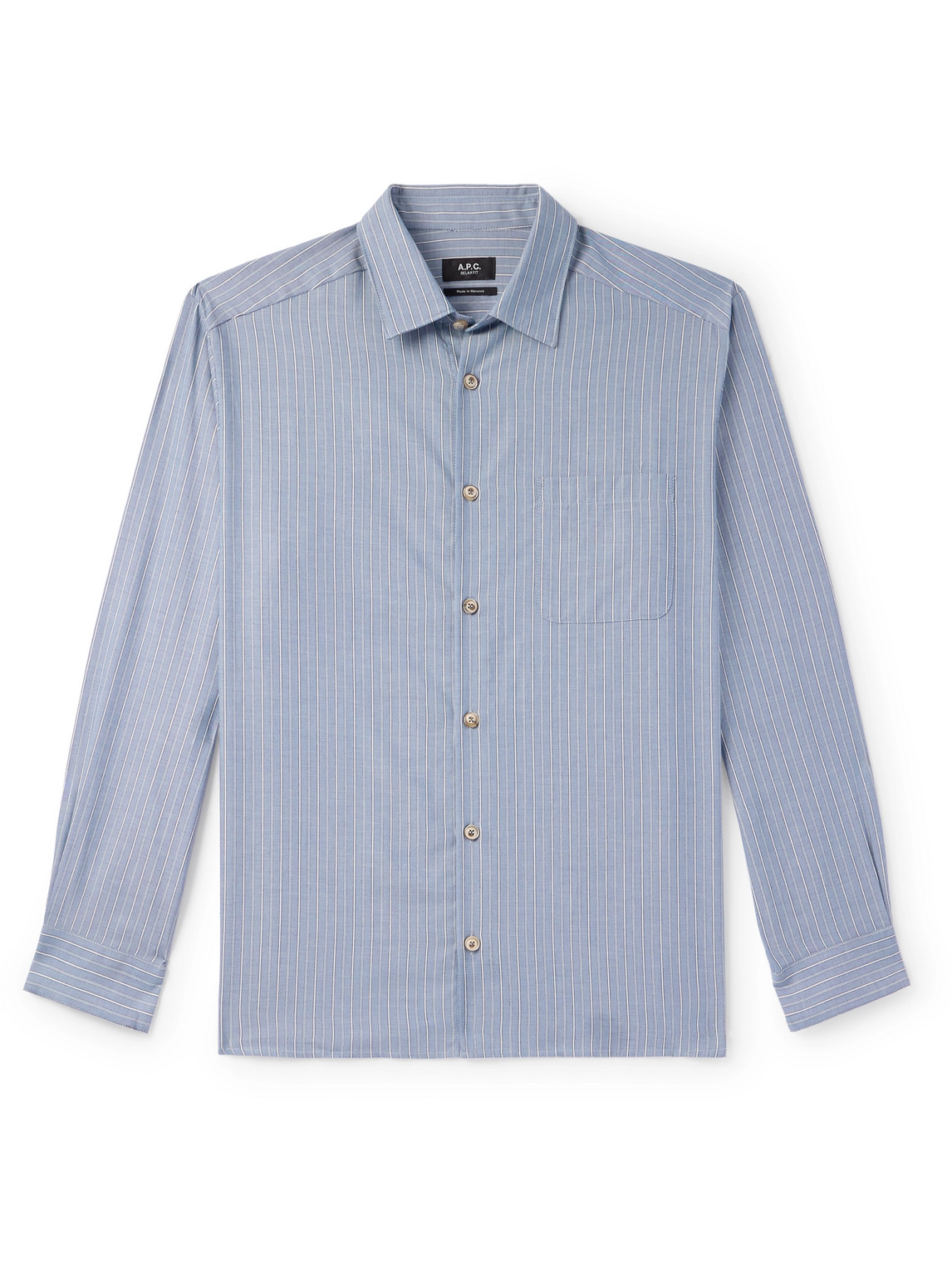 Apc Malo Striped Cotton And Wool-blend Twill Shirt In Blue