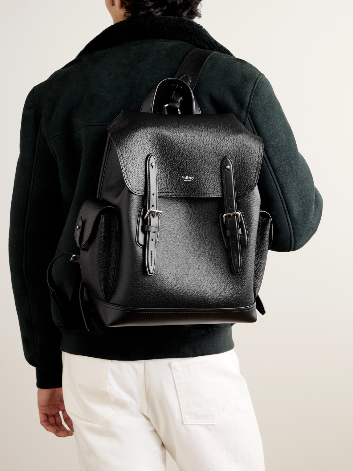 Shop Mulberry Heritage Pebble-grain Leather Backpack In Black
