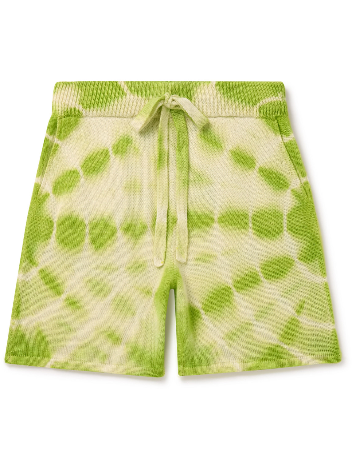The Elder Statesman Trance Straight-leg Tie-dyed Cashmere Drawstring Shorts In Green