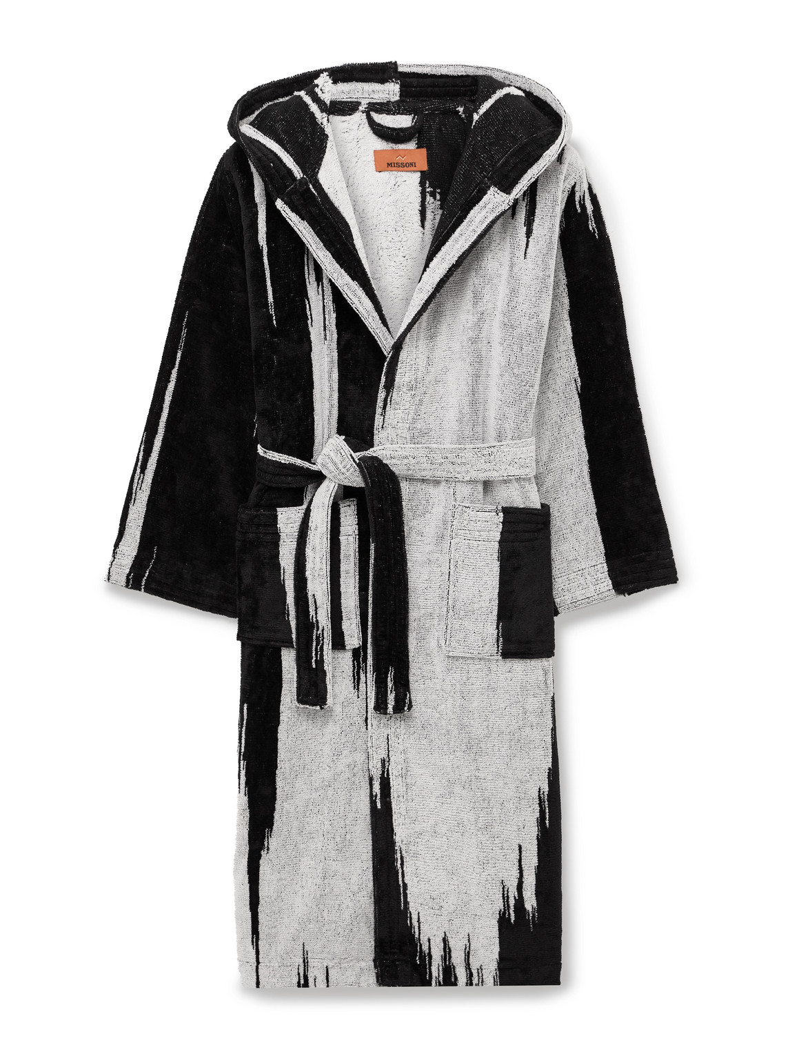 Missoni Skunk Belted Cotton-terry Hooded Robe In Black