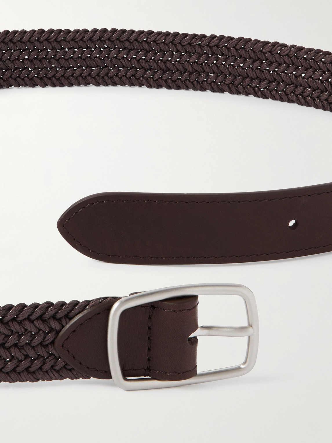 Shop Loro Piana 3cm Leather-trimmed Woven Cotton Belt In Brown