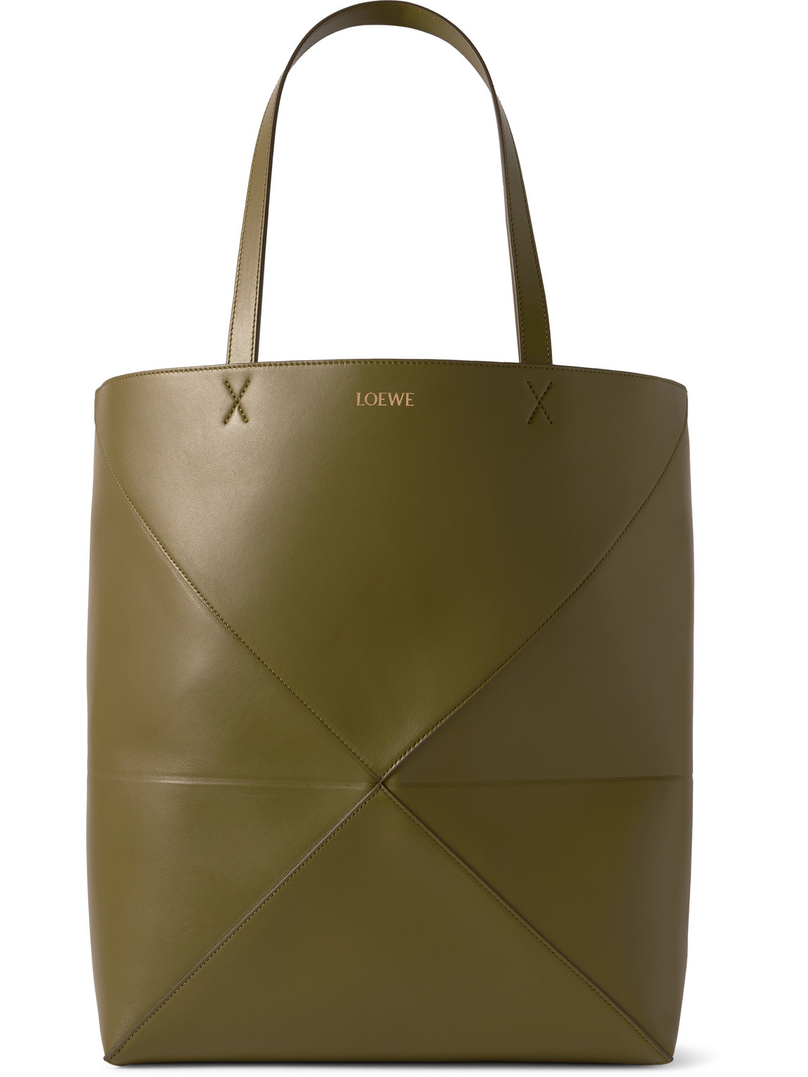 Loewe Puzzle Fold Large Panelled Leather Tote Bag In Green
