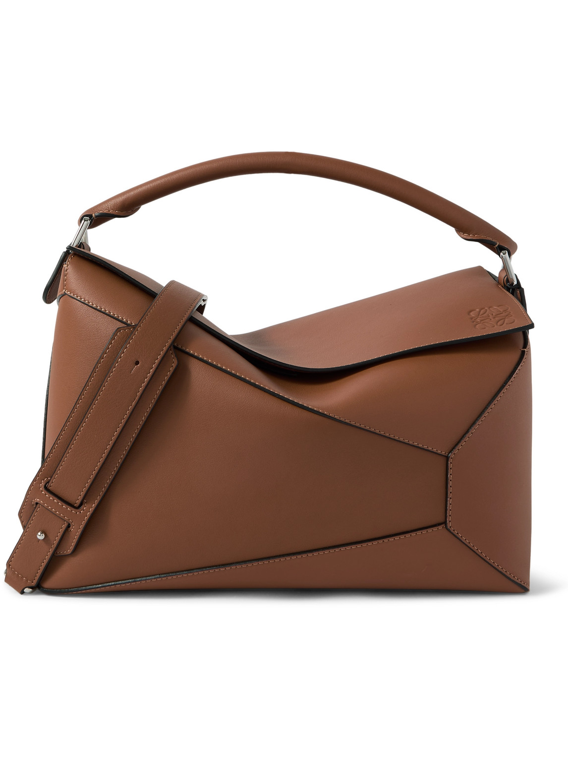 Loewe Puzzle Edge Large Logo-debossed Full-grain Leather Messenger Bag In Brown
