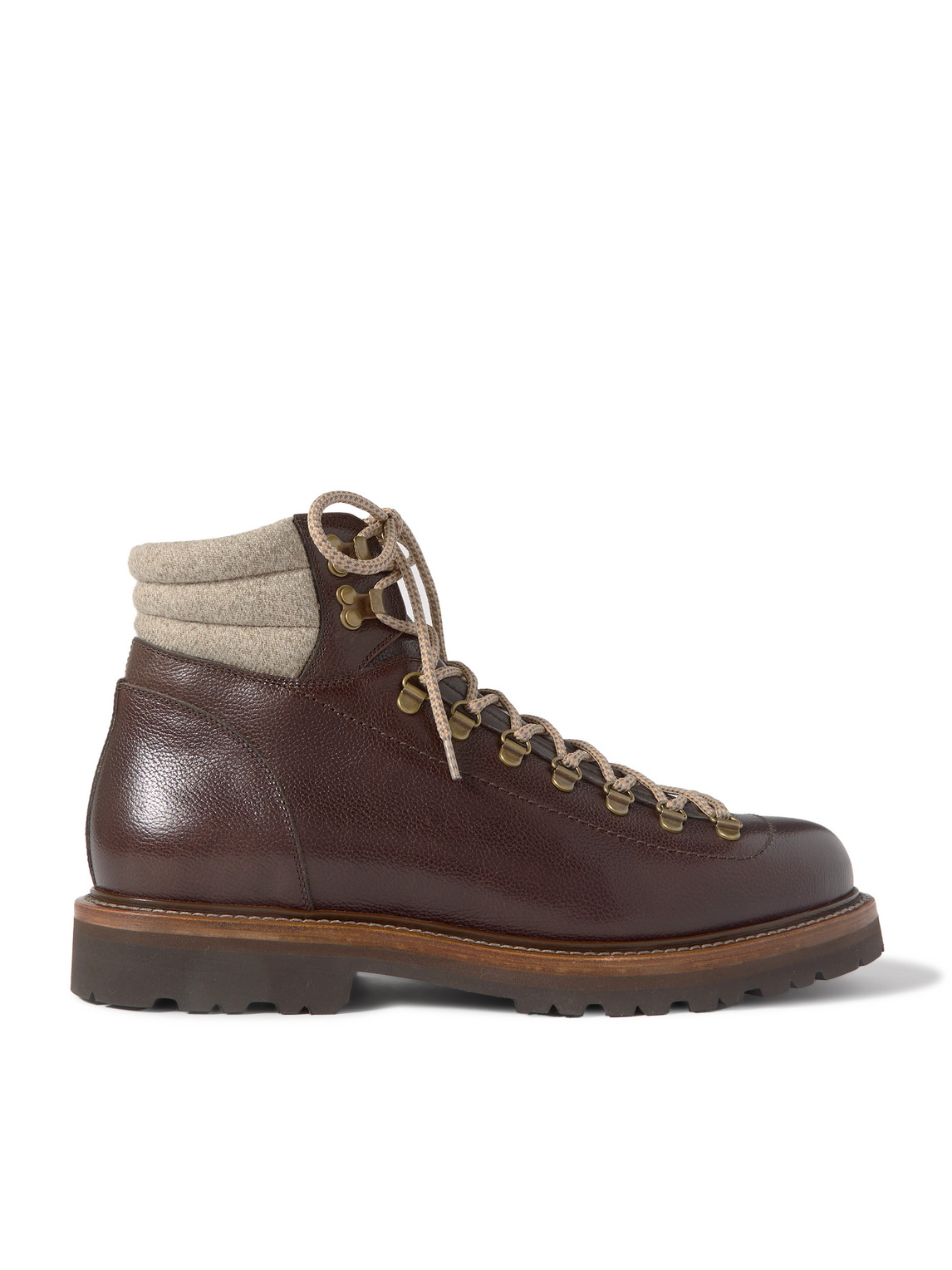 Brunello Cucinelli Cashmere-trimmed Leather Boots In Brown