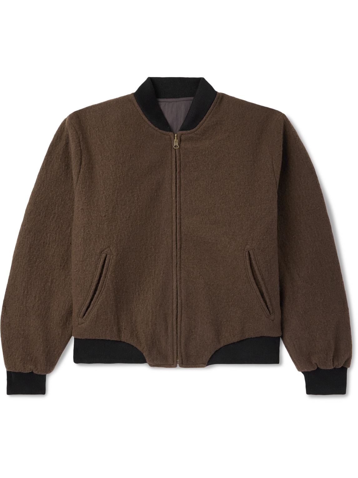 Reversible Fleece and Crinkled-Gabardine Bomber Jacket