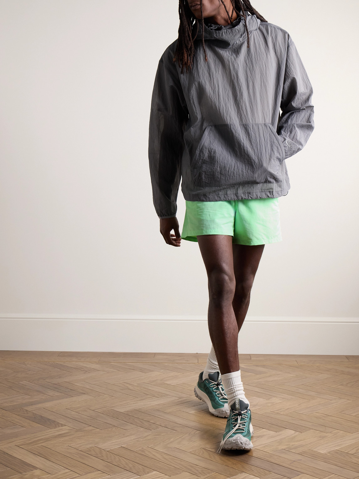 Shop Nike Acg Reservoir Goat Wide-leg Logo-embroidered Nylon Shorts In Green